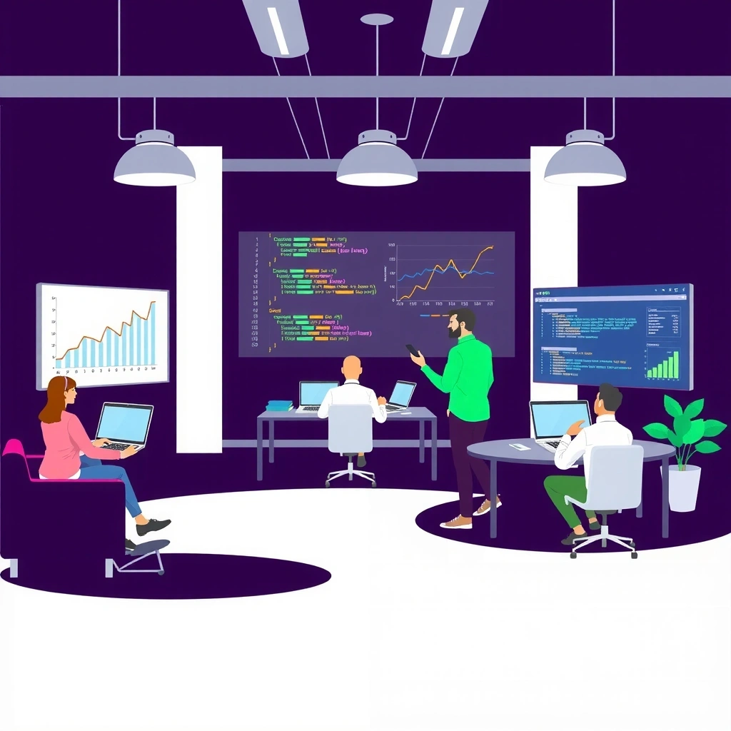 Modern office workspace and team collaboration