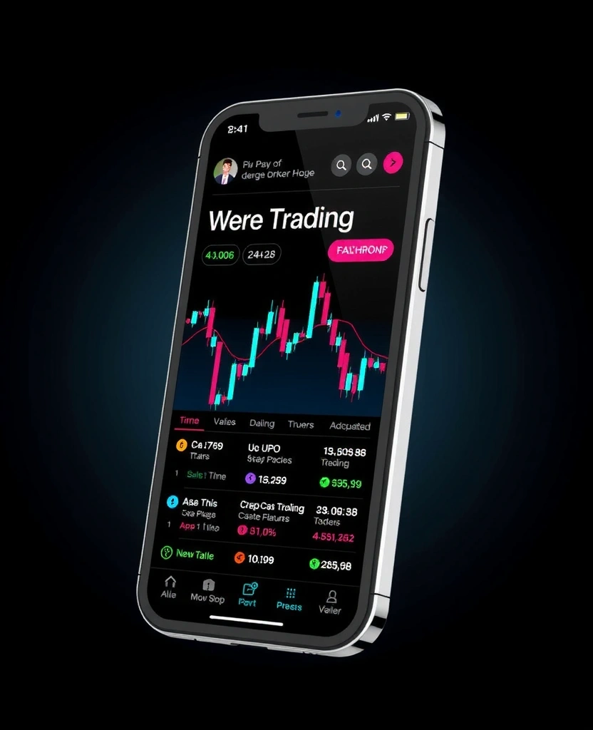 Mobile app interface showing trading dashboard and premium features