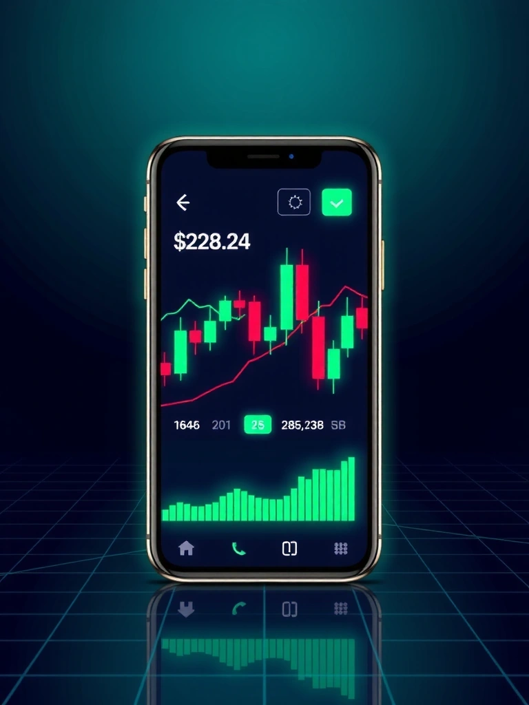 Trading charts and candlesticks on mobile device showing real-time market data